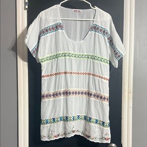 Johnny Was Cotton Scoop Neck Embroidered Peasant Top Size: XS
